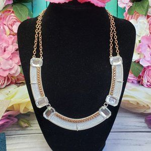 NRQ Clear Lucite Rhinestone Silver Tone Fashion Collar Necklace